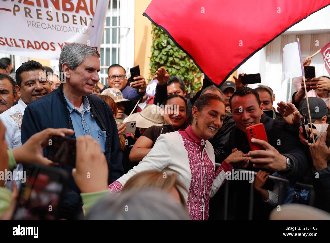 Tlaxcala, Mexiko. Dezember 2023. Claudia Sheinbaum, Präsidentschaftskandidatin für die Morena Party während ihres politischen Wahlkurses zu den Wahlen in Mexiko am Huamantla Plaza de Toros. Am 10. Dezember 2023 in Mexiko-Stadt, Mexiko (Credit Image: © Essene Hernandez/eyepix via ZUMA Press Wire) NUR REDAKTIONELLE VERWENDUNG! Nicht für kommerzielle ZWECKE! Stockfoto