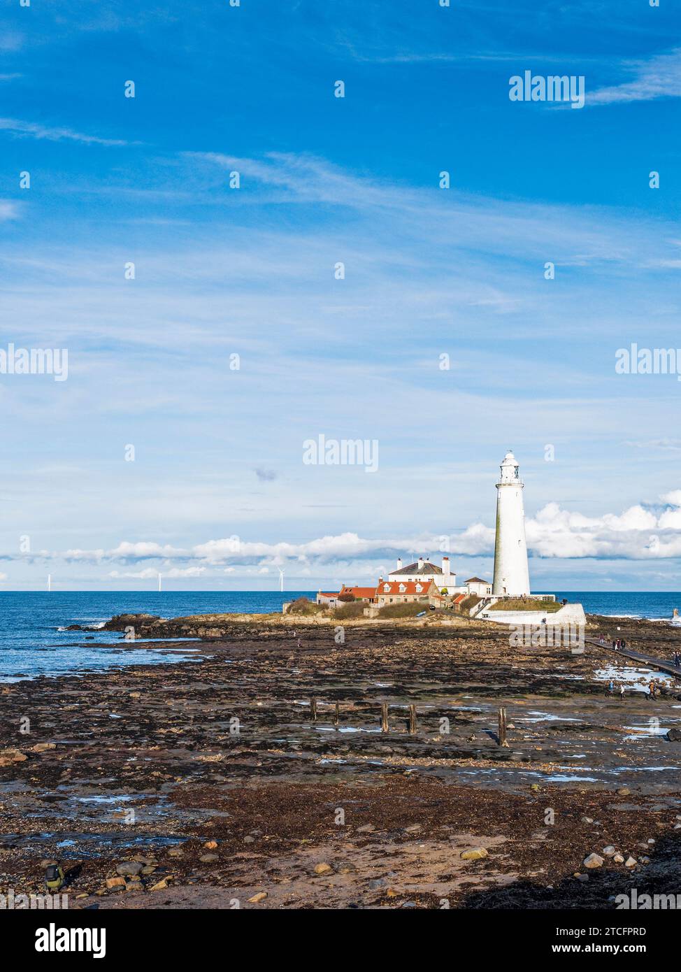 St. Mary's Lighthouse, erbaut 1898 und eingestellt 1984, ist heute ein Wahrzeichen und eine Besucherattraktion. Stockfoto