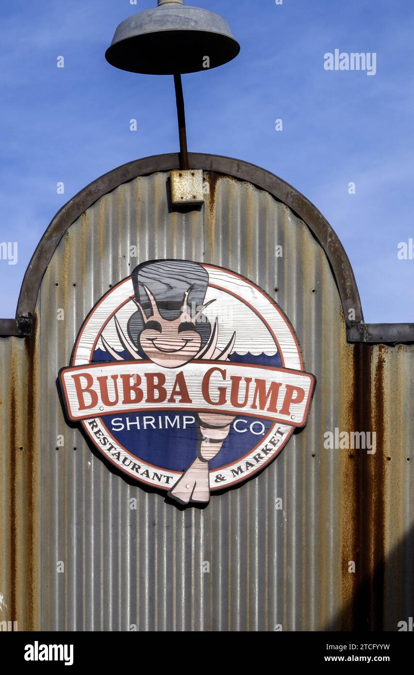 Bubba Gump Restaurant Schild, Pier 39, San Francisco, Kalifornien, USA Stockfoto