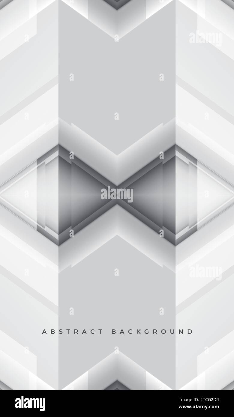 Weiße und graue 3D-Technologie abstrakte vertikale Abdeckung Hintergrund mit Pfeilen. Weißes abstraktes, modernes geometrisches Bannerdesign. Vektorabbildung Stock Vektor