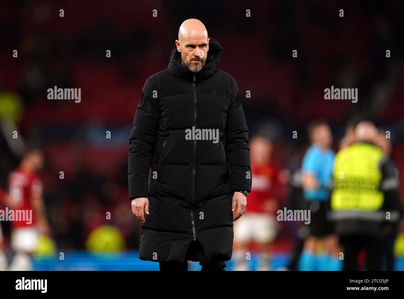 Manchester United Trainer Erik Ten Hag nach der UEFA Champions League, Gruppe A Spiel in Old Trafford, Manchester. Bilddatum: Dienstag, 12. Dezember 2023. Stockfoto