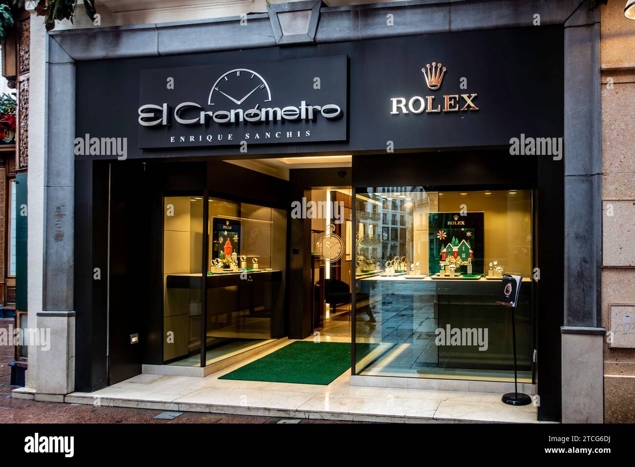 El Cronometro, ein Luxusuhrenhändler von Enrique Sanchis in Sevilla, Spanien. Stockfoto