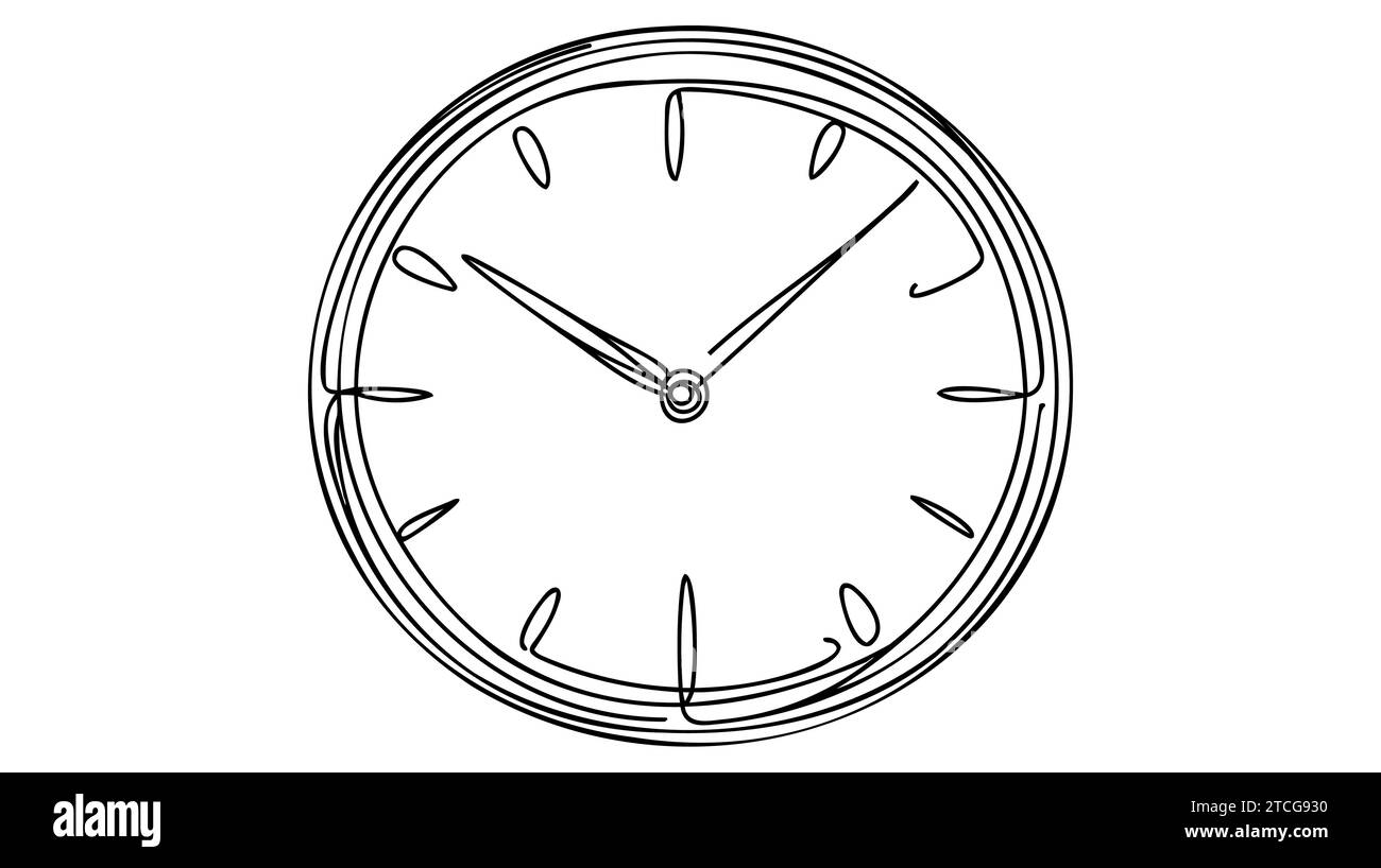 Durchgehende einzeilige Zeichnung Uhrensymbol auf weißem Hintergrund. Vektor. Stock Vektor