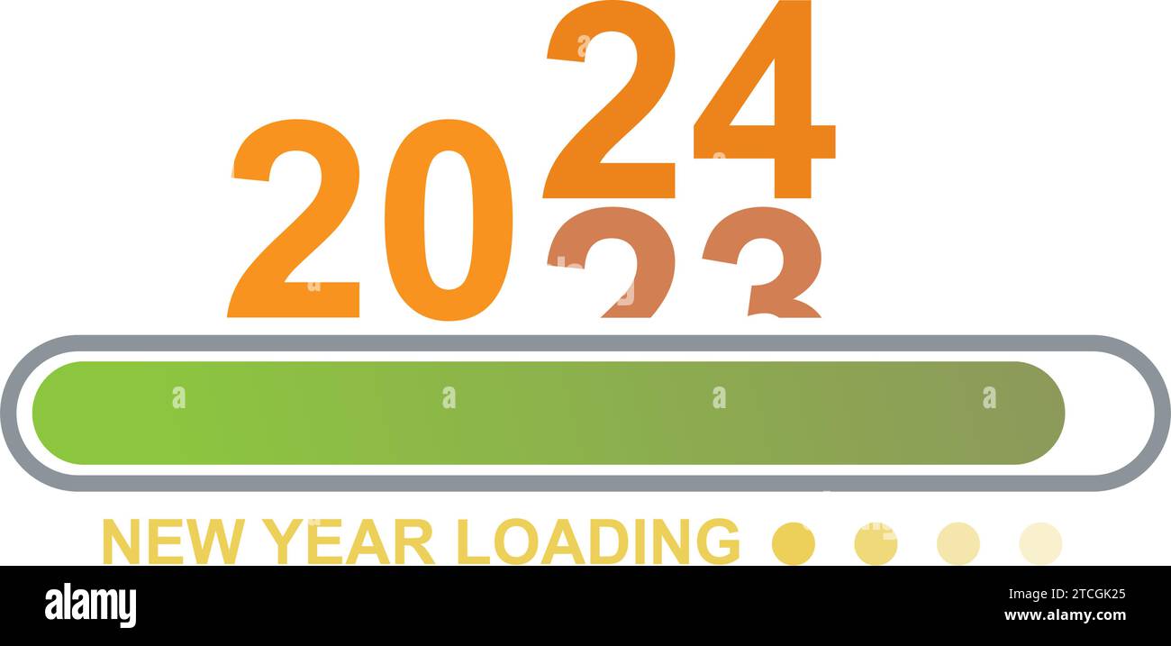Fortschrittsbalken von 2023 bis 2024 werden geladen. Frohes neues Jahr