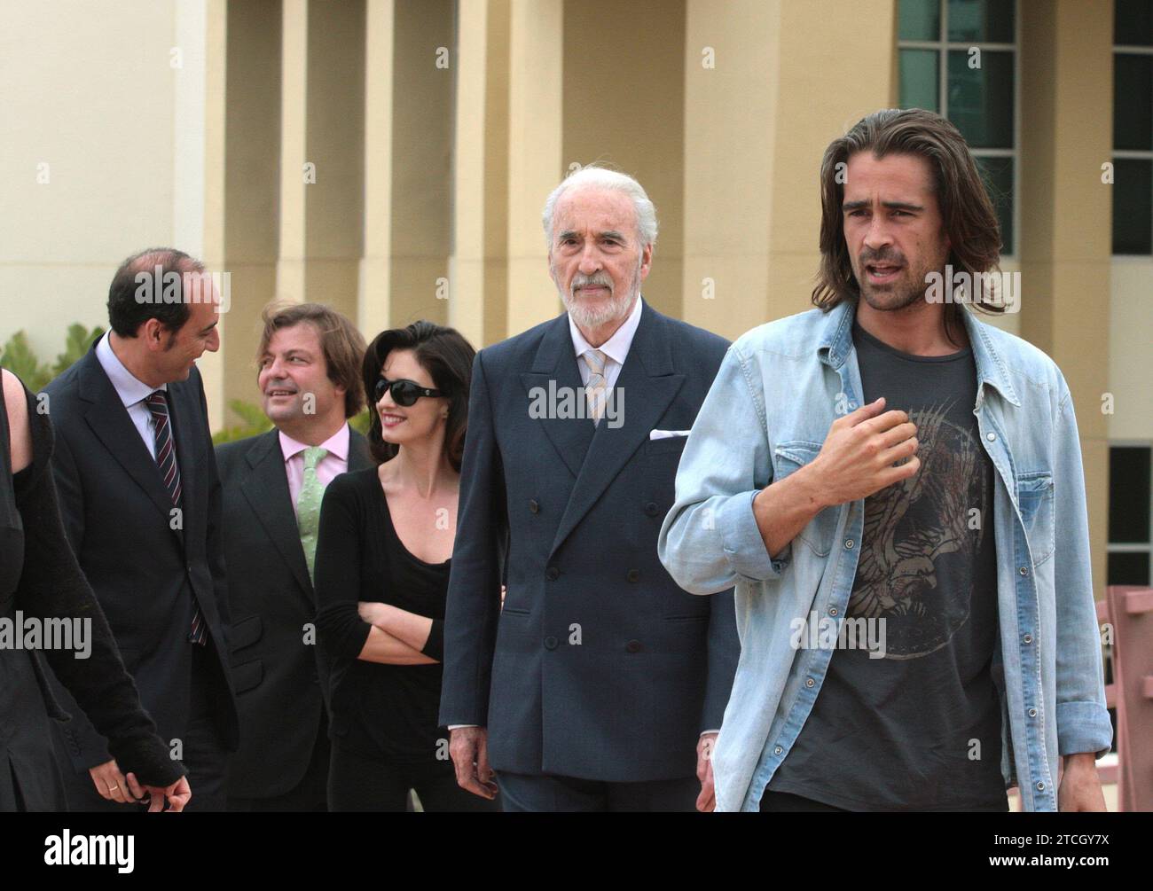 Alicante 14/2008 Triage Filmvorführung. Colin Farell, Paz Vega, Christopher Lee, José María Rodriguez Galant (Direktor Ciudad de la Luz) und José Luis Villanueva (Generaldirektor der Projektkoordination) Foto Juan Carlos Soler archdc. Quelle: Album / Archivo ABC / Juan Carlos Soler Stockfoto