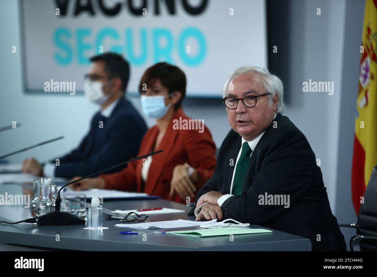 Madrid, 08.31.2021. Pressekonferenz nach dem Treffen des Ministerrates mit Ministerin Isabel Rodríguez und den Ministern Félix Bolaños und Manuel Castells. Foto: Jaime García. ARCHDC. Quelle: Album / Archivo ABC / Jaime García Stockfoto