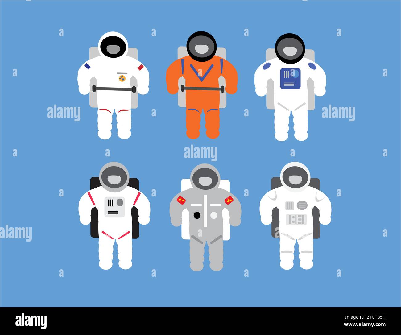 Astronauten-Set-Pack mit einfachem Design. Vektor editierbarer isolierter Aufkleber. Stock Vektor