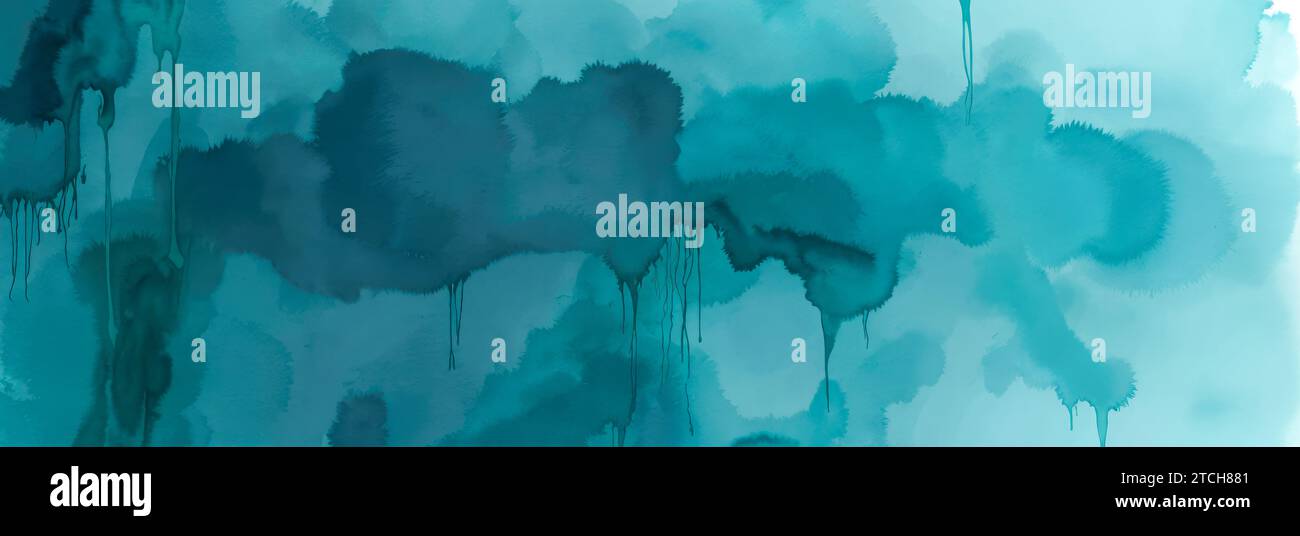 Abstrakte cyan türkis Aquarellfarbe Hintergrund durch Farbverlauf tiefblaue grüne Farbe. Aquamarin Aquarellstreifen, mehrschichtig, Banner Stockfoto