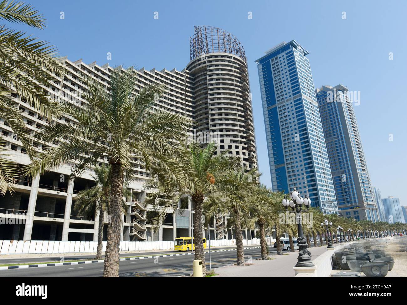 Bau der Sharjah Mall in Al Khan, Sharjah, VAE. Stockfoto