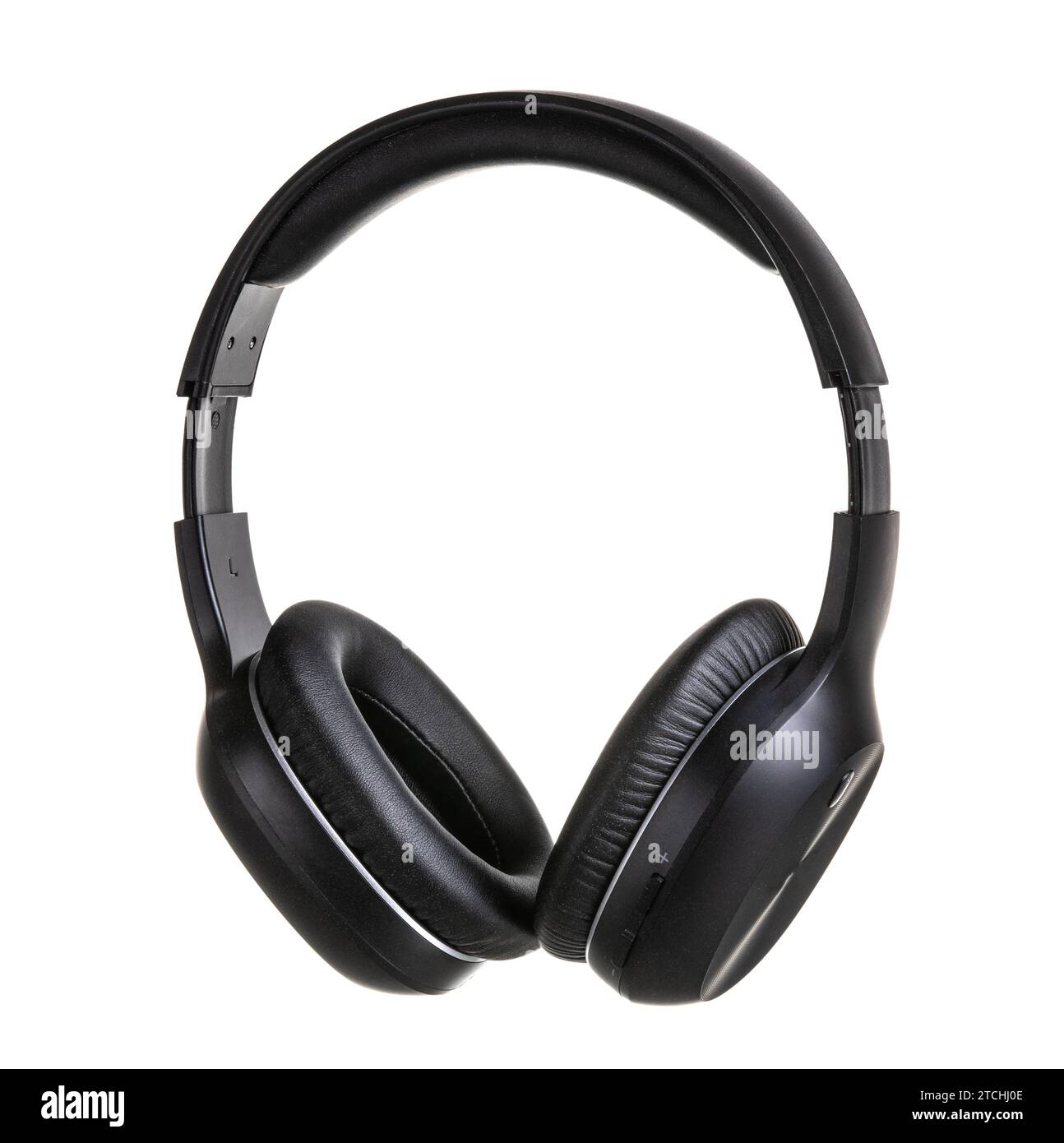 Hochwertige Kopfhörer auf weißem Hintergrund. Produktfoto für kabellose Kopfhörer in Schwarz Stockfoto