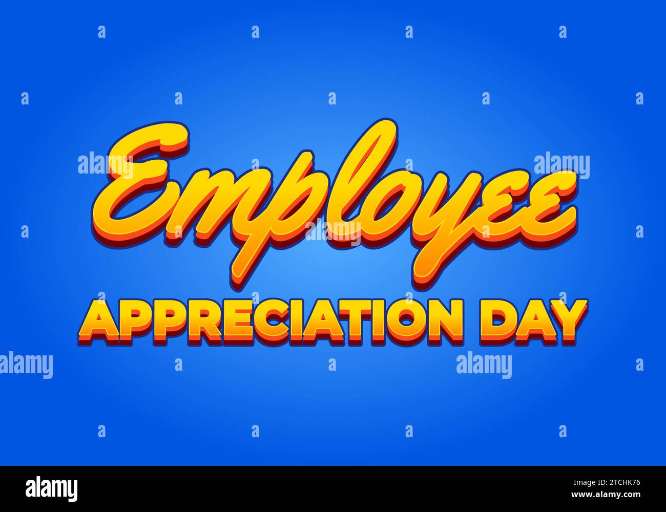 Tag der Mitarbeiterbewertung. Texteffekt in gelber Farbe mit 3D-Look Stock Vektor