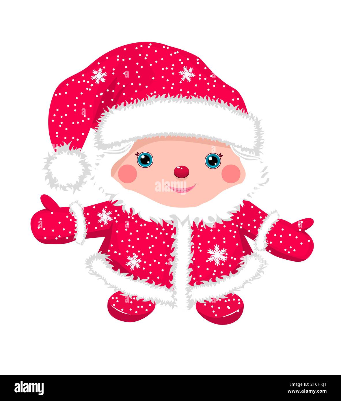 Cartoon Baby Santa Claus in rotem Pelzmantel und Hut. Weihnachtsspielzeug für Kinder. Stock Vektor