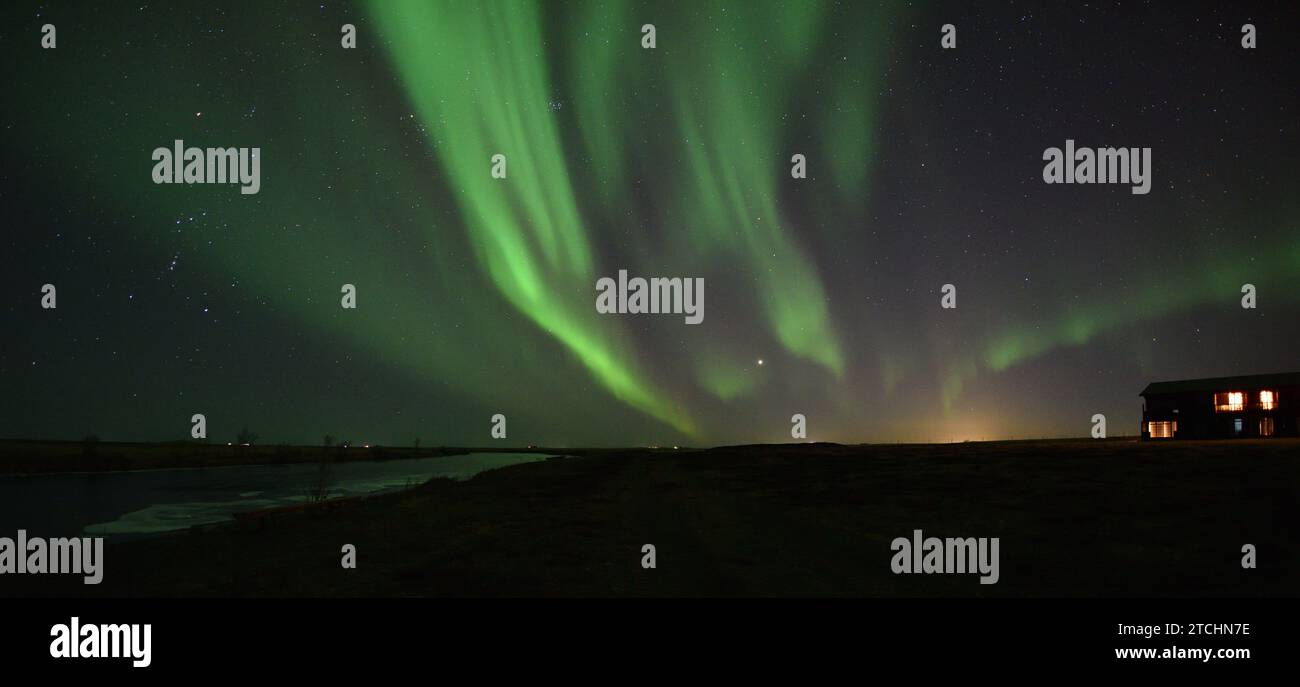 Aurora Borealis mit Venus und Jupiter vom Hotel Ranga am 14. März 20023 Stockfoto