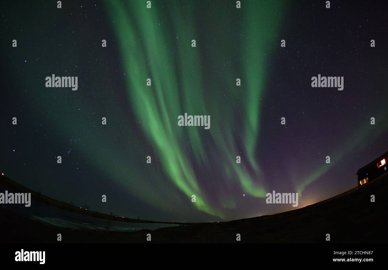 Aurora Borealis mit Venus und Jupiter vom Hotel Ranga am 14. März 20023 Stockfoto