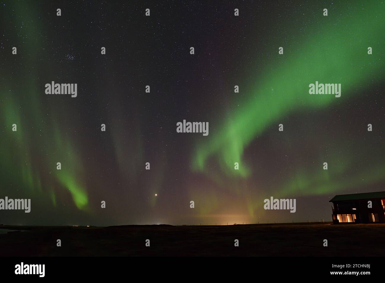 Aurora Borealis mit Venus und Jupiter vom Hotel Ranga am 14. März 20023 Stockfoto