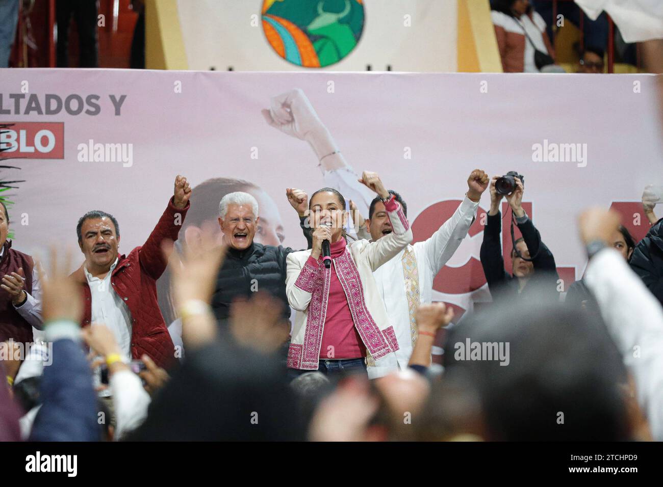 Claudia Sheinbaum 2023, Präsidentschaftskandidatin der Morena Party, während ihres politischen Wahlkurses zu den Wahlen in Mexiko auf der Huamantla Plaza de Toros Tlaxcala Tlaxcala Mexiko Copyright: XEssenexHernandezxxEyepixGroupx Stockfoto