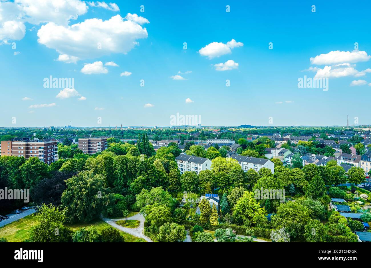 Blick auf Mühlheim an der Ruhr. Stadt im Ruhrgebiet. Stockfoto