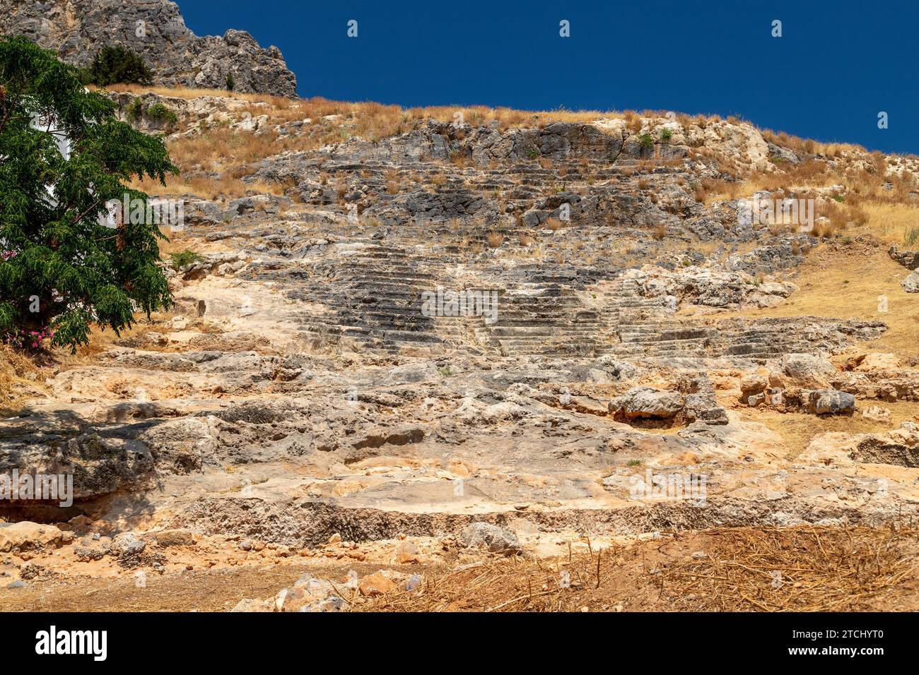 Antike amphitheater Ausgrabungen in Lindos auf der griechischen Insel Rhodos Stockfoto