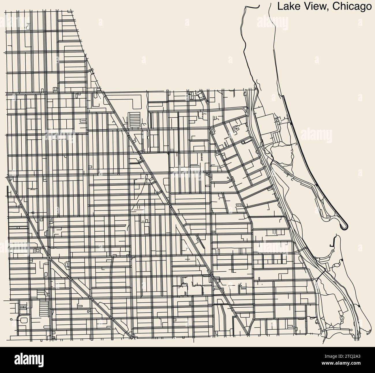 Straßenkarte des LAKE VIEW COMMUNITY AREA, CHICAGO Stock Vektor