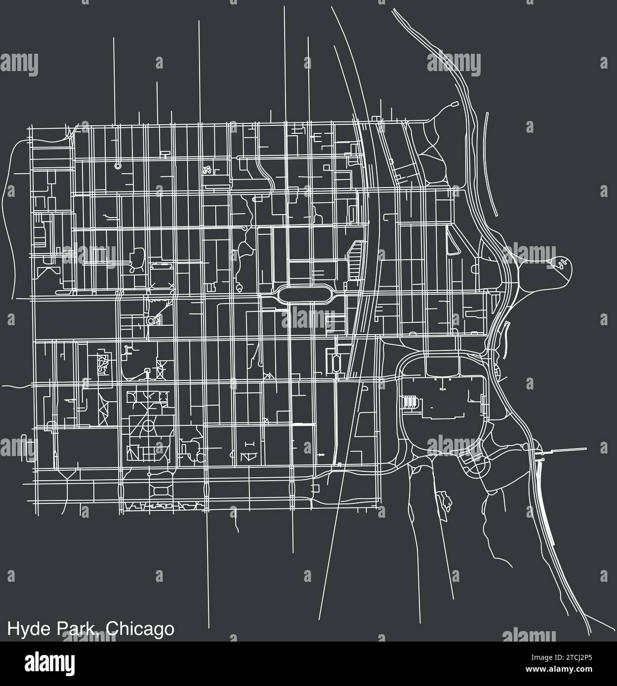 Straßenkarte des HYDE PARK COMMUNITY AREA, CHICAGO Stock Vektor
