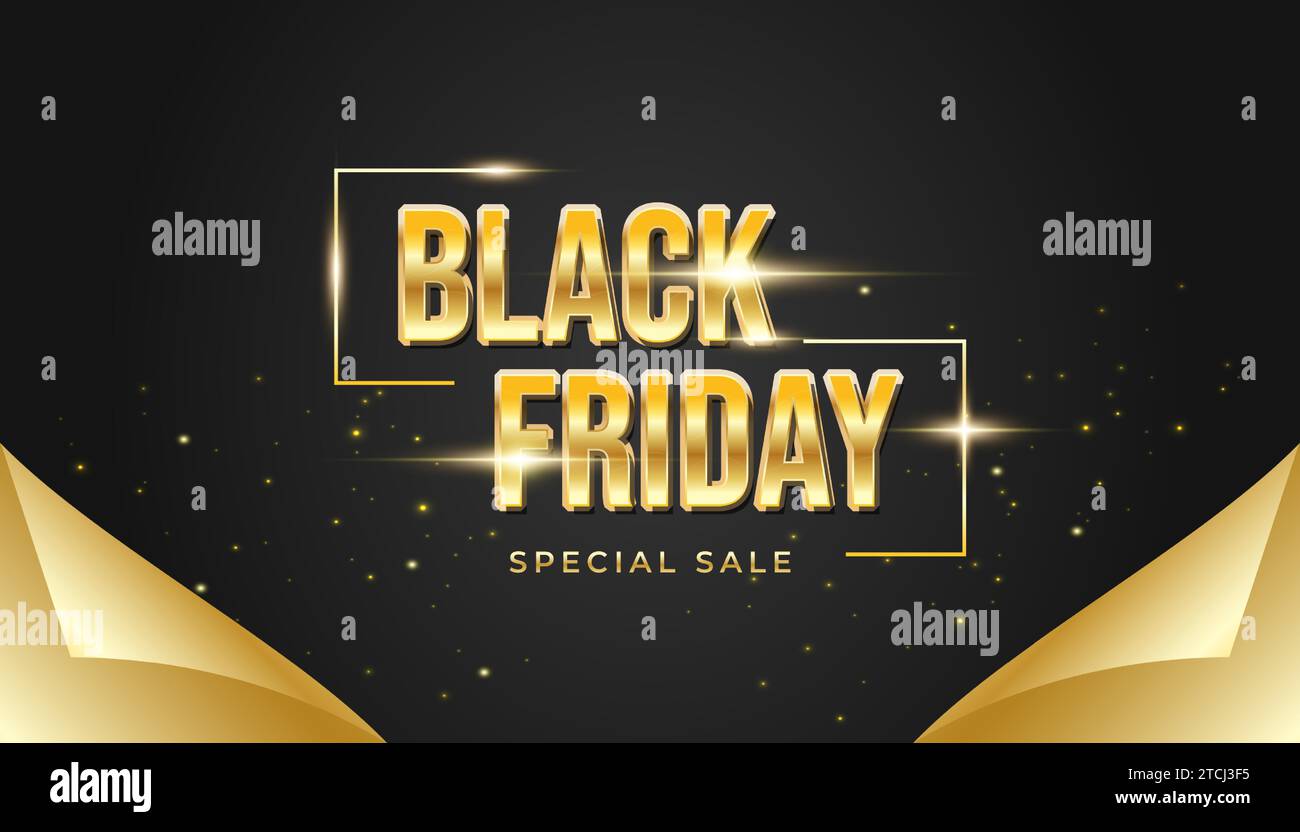 Black Friday Banner oder Poster mit offenem Geschenkpapier-Konzept in Schwarz und Gold Stock Vektor