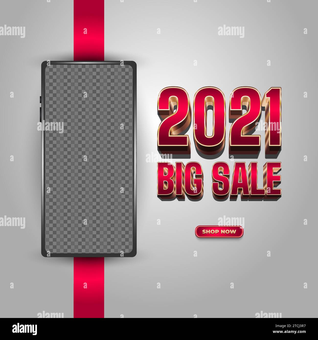 Poster oder Banner zum Neujahr 2021 mit elegantem rotem Text und Smartphone-Mockup Stock Vektor