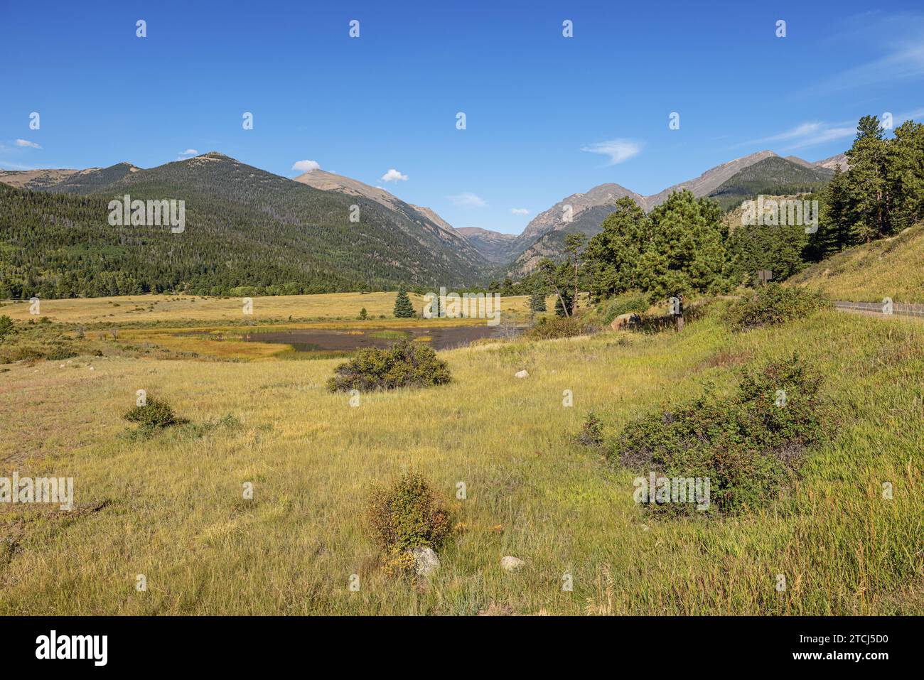 Blick auf die Schafe Seen am Eingang des Rocky Mountains National Park Stockfoto
