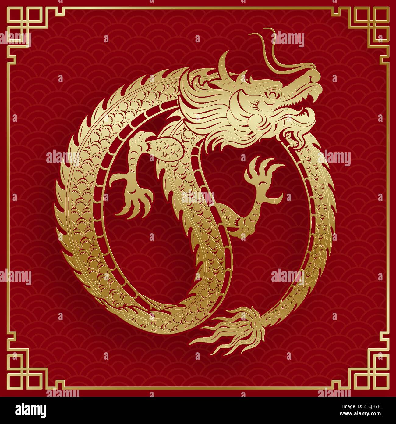 Traditionelles goldenes chinesisches Drachendesign für das chinesische Neujahr und alle Festivals (übersetzt: Chinesischer Drache) Stock Vektor