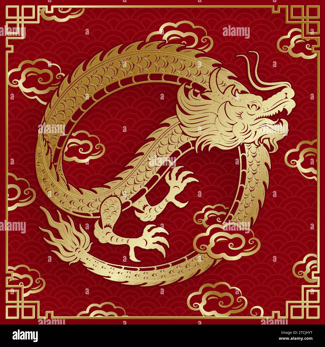 Traditionelles goldenes chinesisches Drachendesign für das chinesische Neujahr und alle Festivals (übersetzt: Chinesischer Drache) Stock Vektor