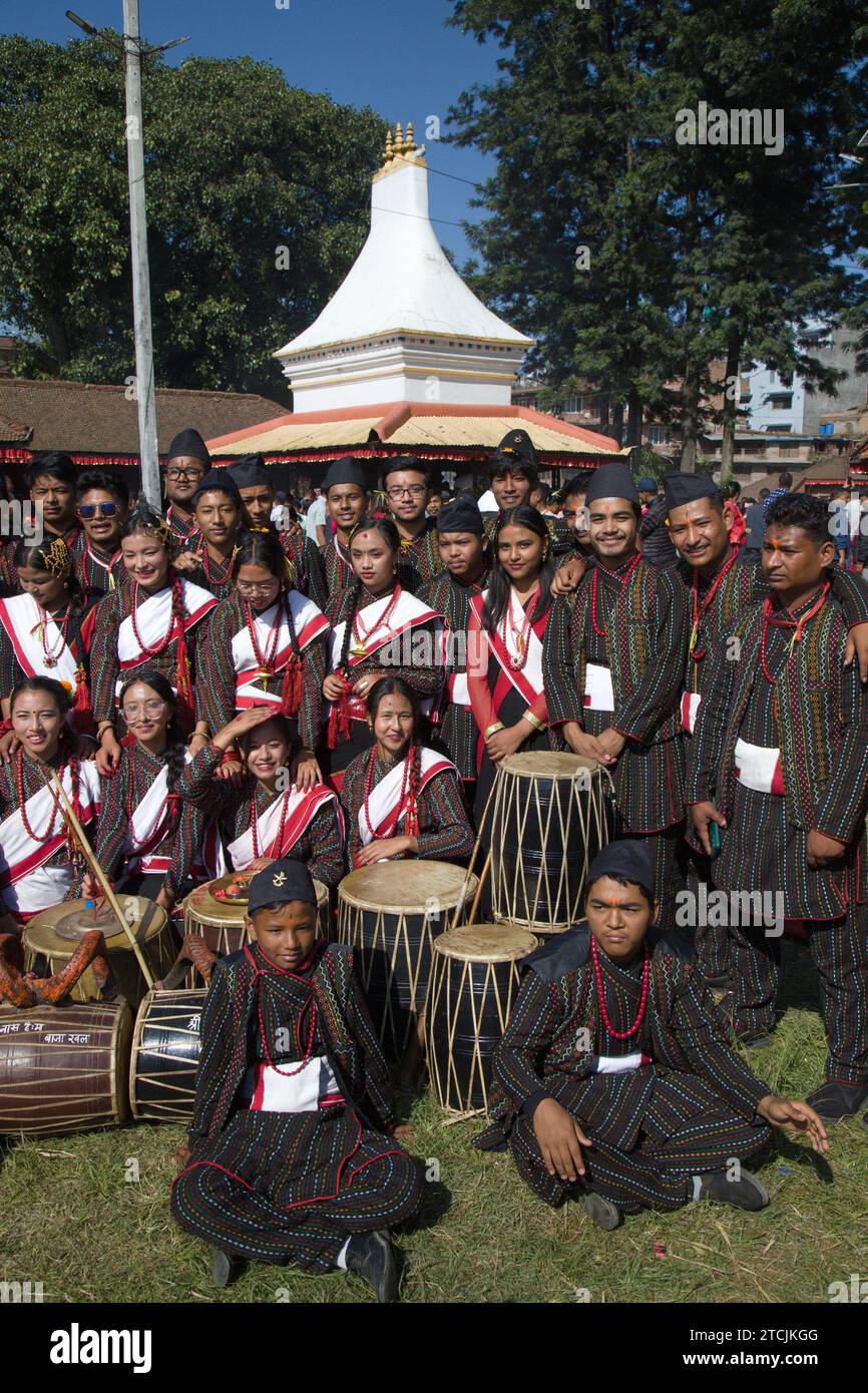 Nepal, Bhaktapur, Dashain Festival, Menschen, Musiker, Stockfoto