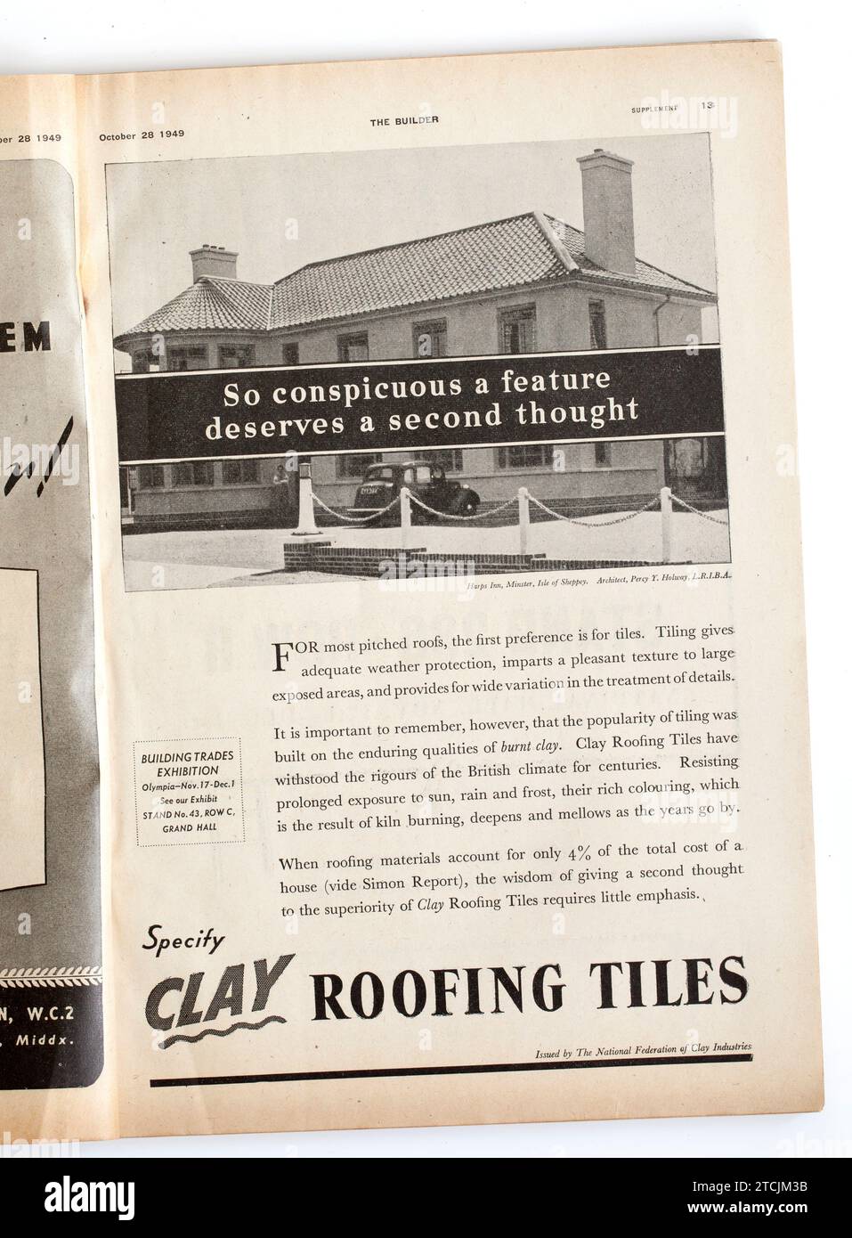 Werbung aus einer Ausgabe von The Builder Magazine aus den 1940er Jahren; Clay Roofing Tiles Stockfoto