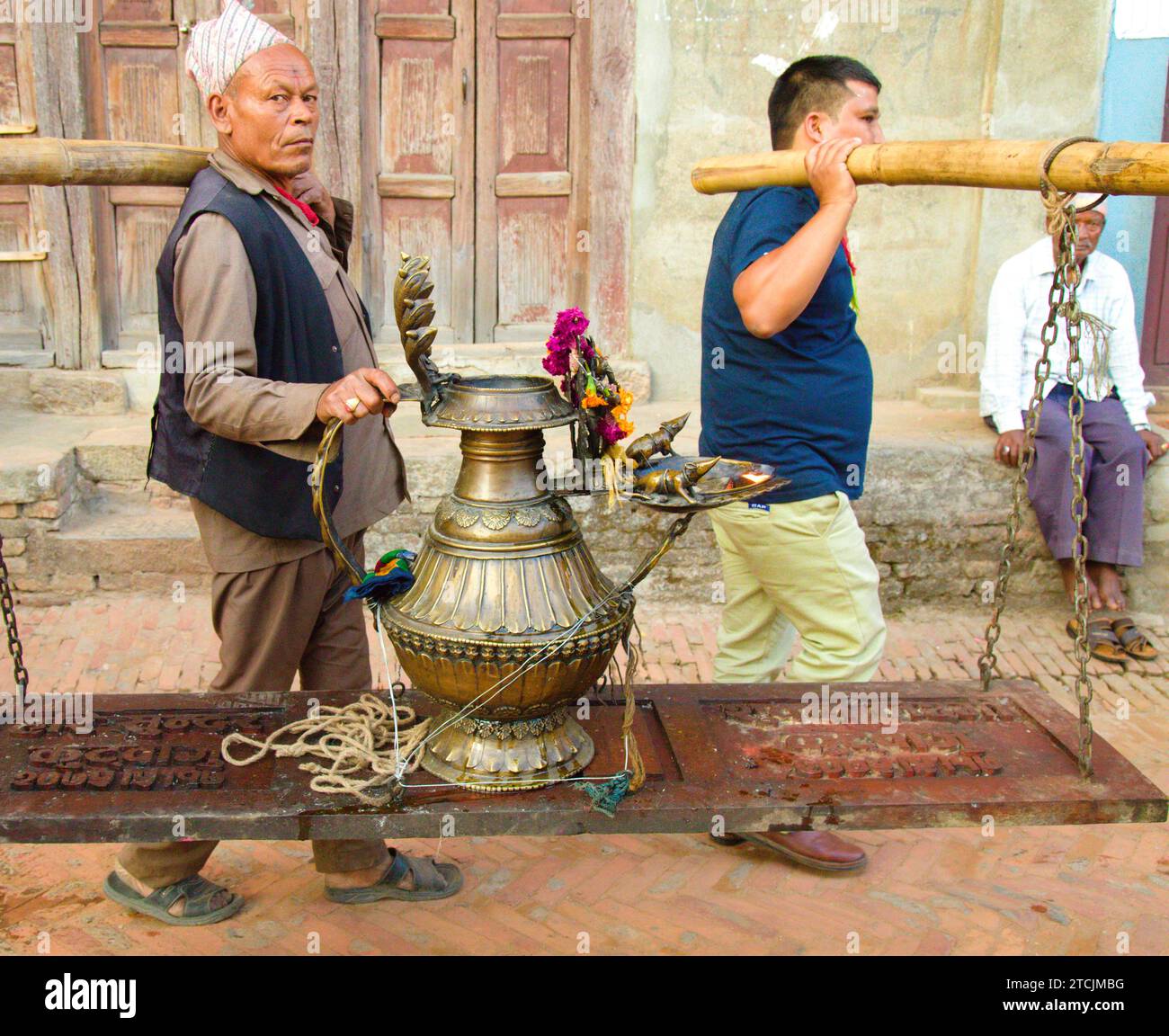 Nepal, Bhaktapur, Dashain Festival, Menschen, Prozession, Stockfoto