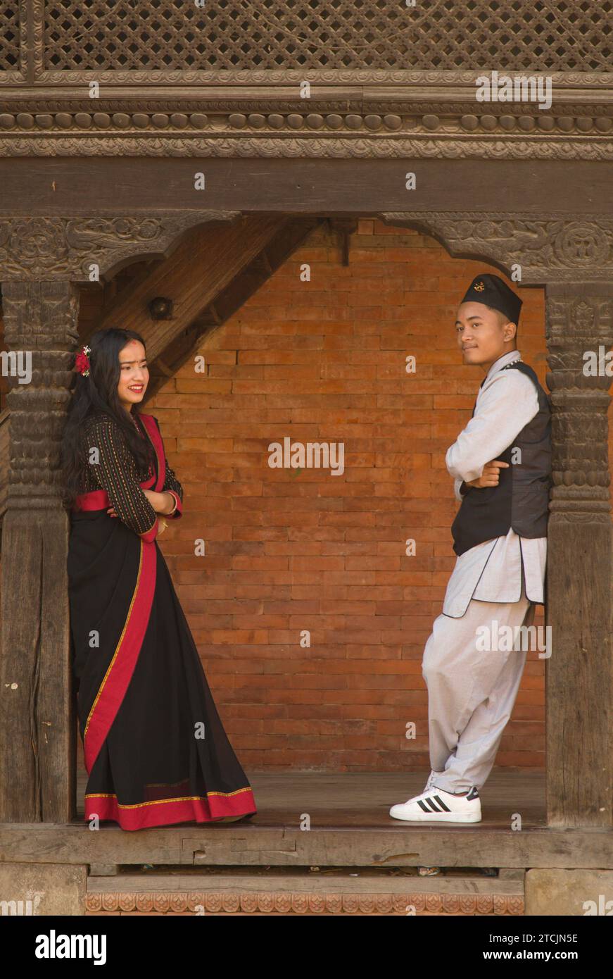 Nepal, Bhaktapur, Dashain Festival, Menschen, junges Paar, Stockfoto