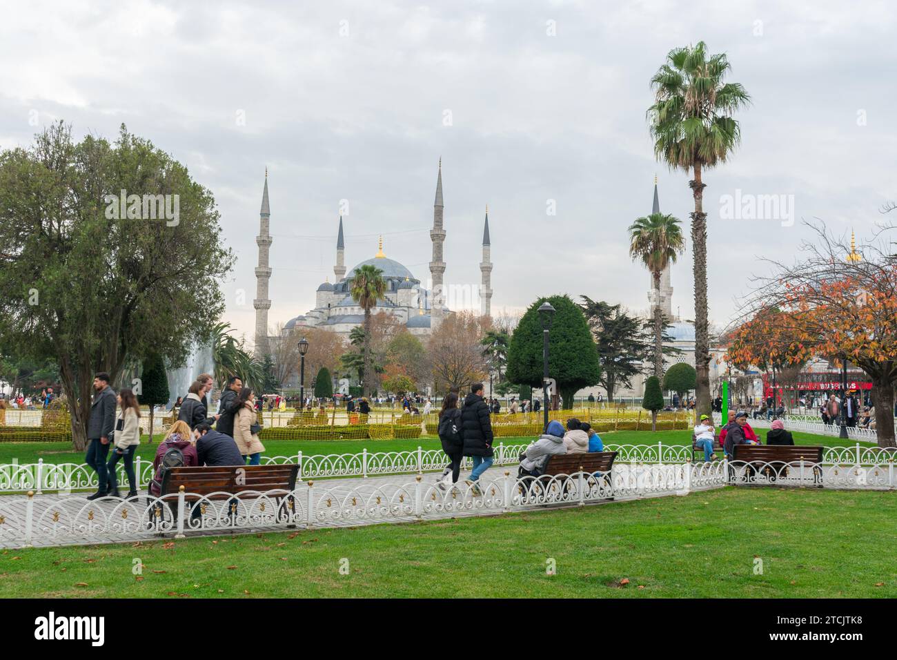 Die blaue Moschee außen und Garten Stockfoto