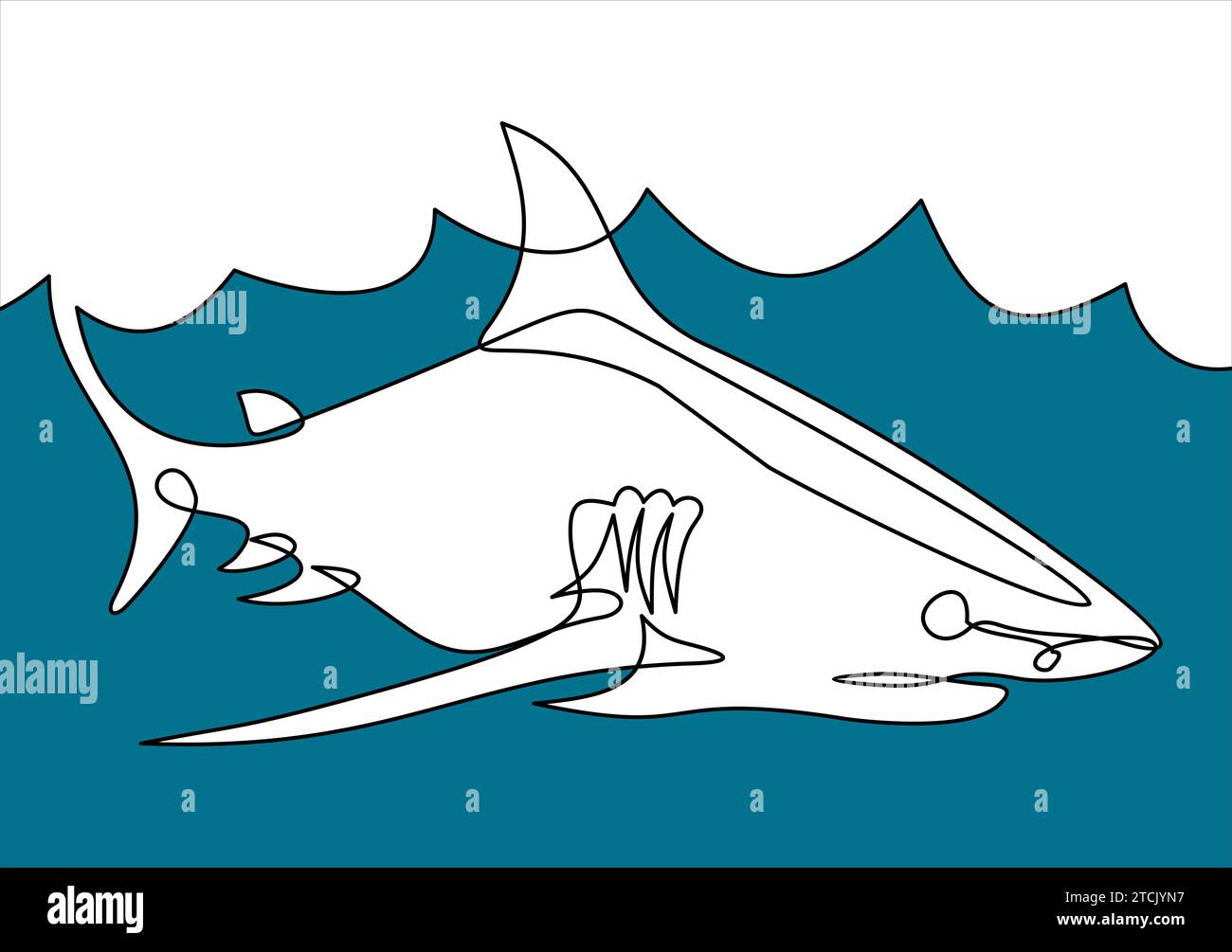 Haie, die in liniendurchgehender Linienzeichnung gezeichnet werden Stock Vektor