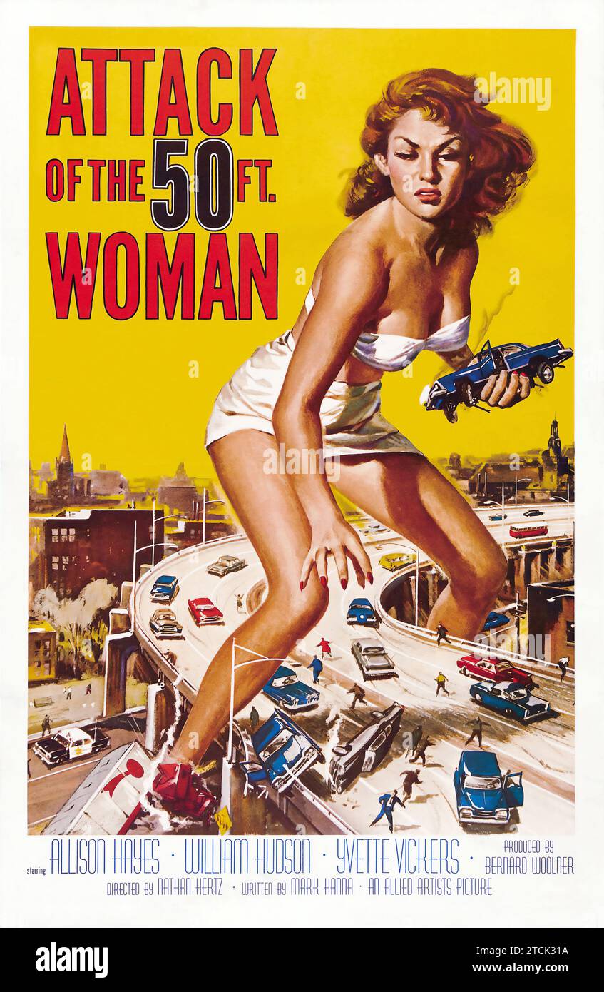 Angriff der 50 Fuß langen Frau (Alliierte Künstler, 1958). Vintage-Filmplakat mit Allison Hayes, William Hudson und Yvette Vickers. Stockfoto