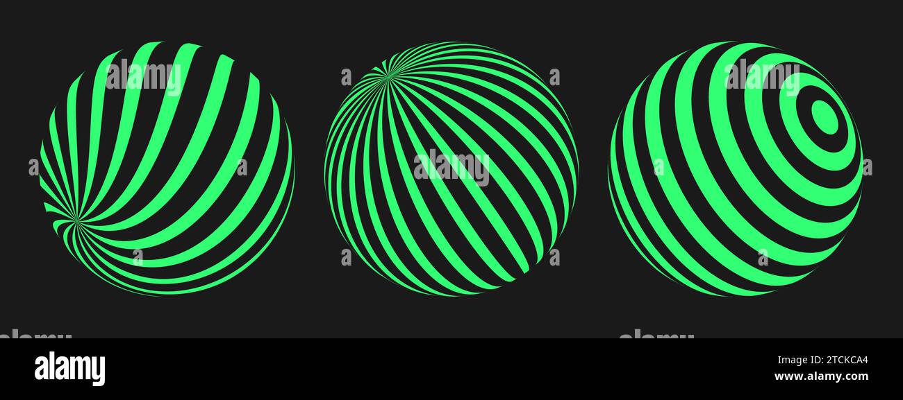 Cyber-Retro-Punk-Elemente-Set. Y2K-Geometrieformen auf schwarzem Hintergrund. Raves psychedelischer Trendball. Vektorabbildung. Stock Vektor