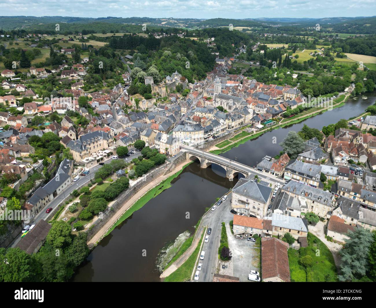 Montignac Lascaux Stadt Frankreich Drohne, aus der Luft Stockfoto