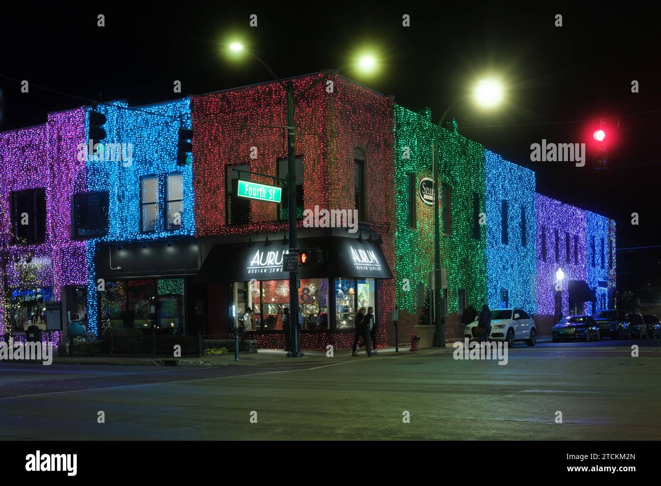 Die Big, Bright Light Show Weihnachtsbeleuchtung im Zentrum von Rochester Michigan, USA Stockfoto