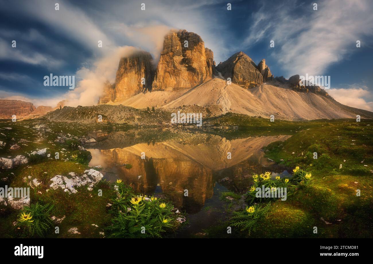 Tre Cime Lavaredo. Dolomiten. Italien Stockfoto