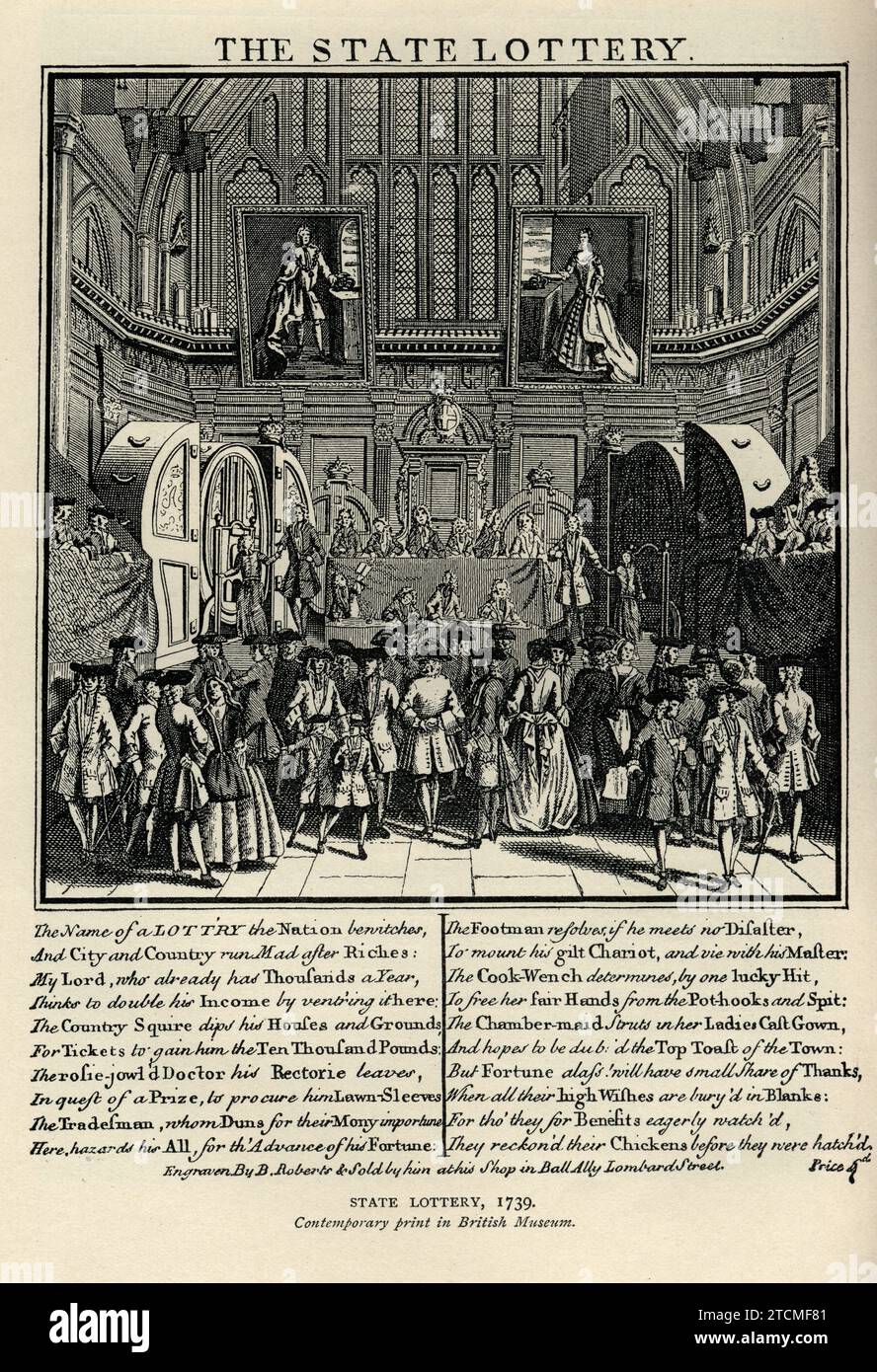 Drawing the State Lottery at Guildhall, 1739, englische Geschichte des 18. Jahrhunderts, Vintage Illustration Stockfoto