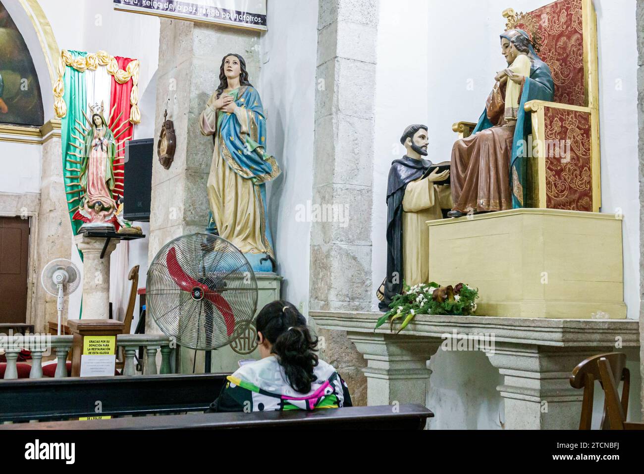 Merida Mexico, zentrales historisches Zentrum, Iglesia Kirche Catholic de Santa Lucia, innen innen innen, Statuen unserer Lieben Frau von Guadalupe Stockfoto