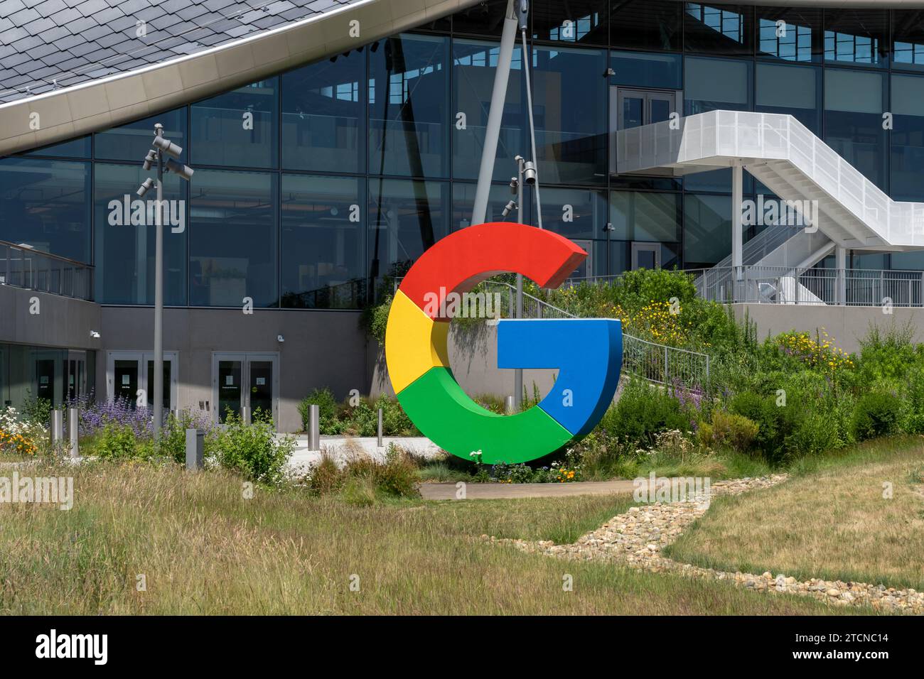 Außenansicht des Google Bay View Firmengeländes in Mountain View, Kalifornien, USA Stockfoto