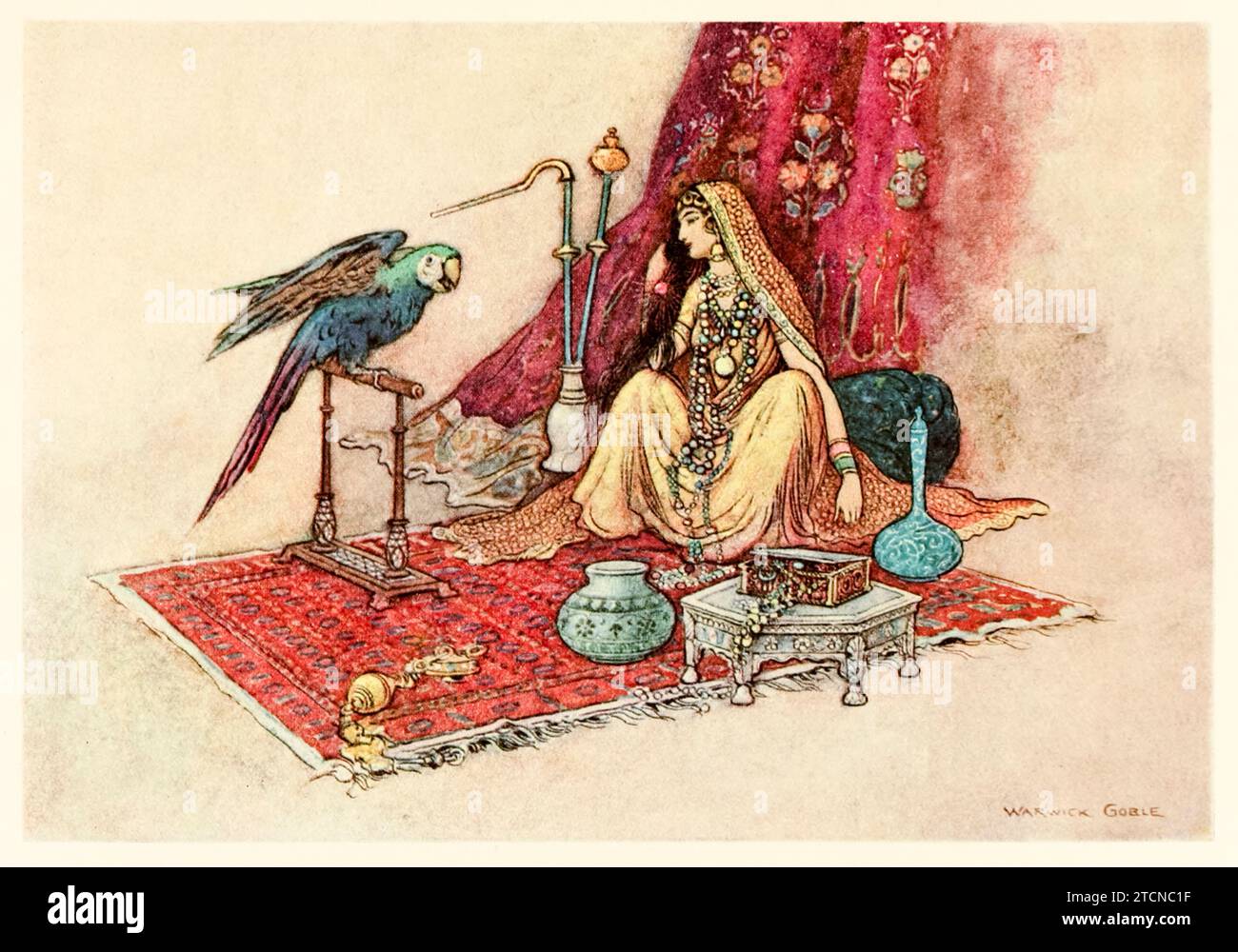 „Was Prinzessin jemals nur einen Rubin ins Haar steckt“ aus „Folk-Tales of Bengal“ von Lal Behari Day (1824-1882), Illustration von Warwick Goble (1862-1972). Foto aus einer Ausgabe von 1912. Kredit: Privatsammlung / AF Fotografie Stockfoto