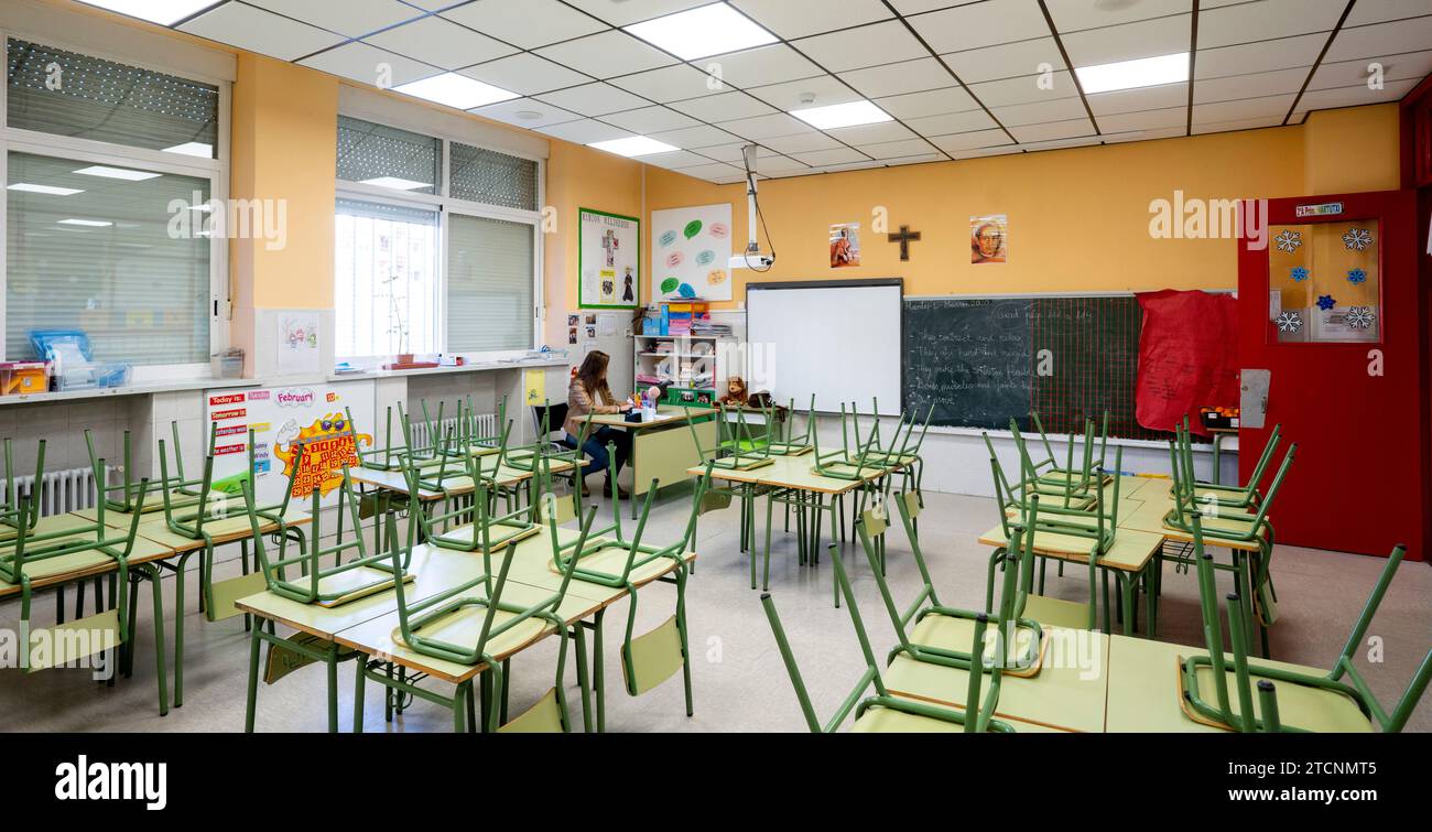 Madrid, 03.11.2020. Bericht über den ersten Tag ohne Unterricht aufgrund der Coronavirus-Epidemie an der Claret-Schule in der Corazón de María-Straße Nr. 1. Foto: Ignacio Gil. ARCHDC. Quelle: Album / Archivo ABC / Ignacio Gil Stockfoto