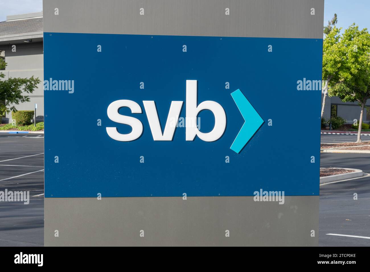 Nahaufnahme des Schildes der Silicon Valley Bank (SVB) ist in Santa Clara, Kalifornien, USA, zu sehen Stockfoto