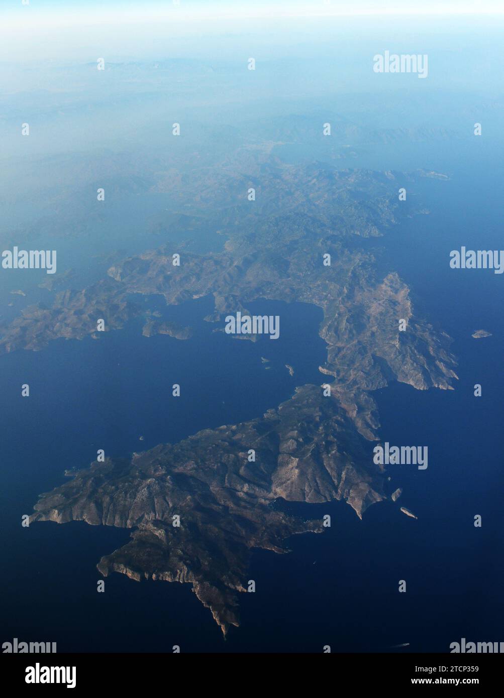 Luftaufnahme der Inseln in der Ägäis. Stockfoto