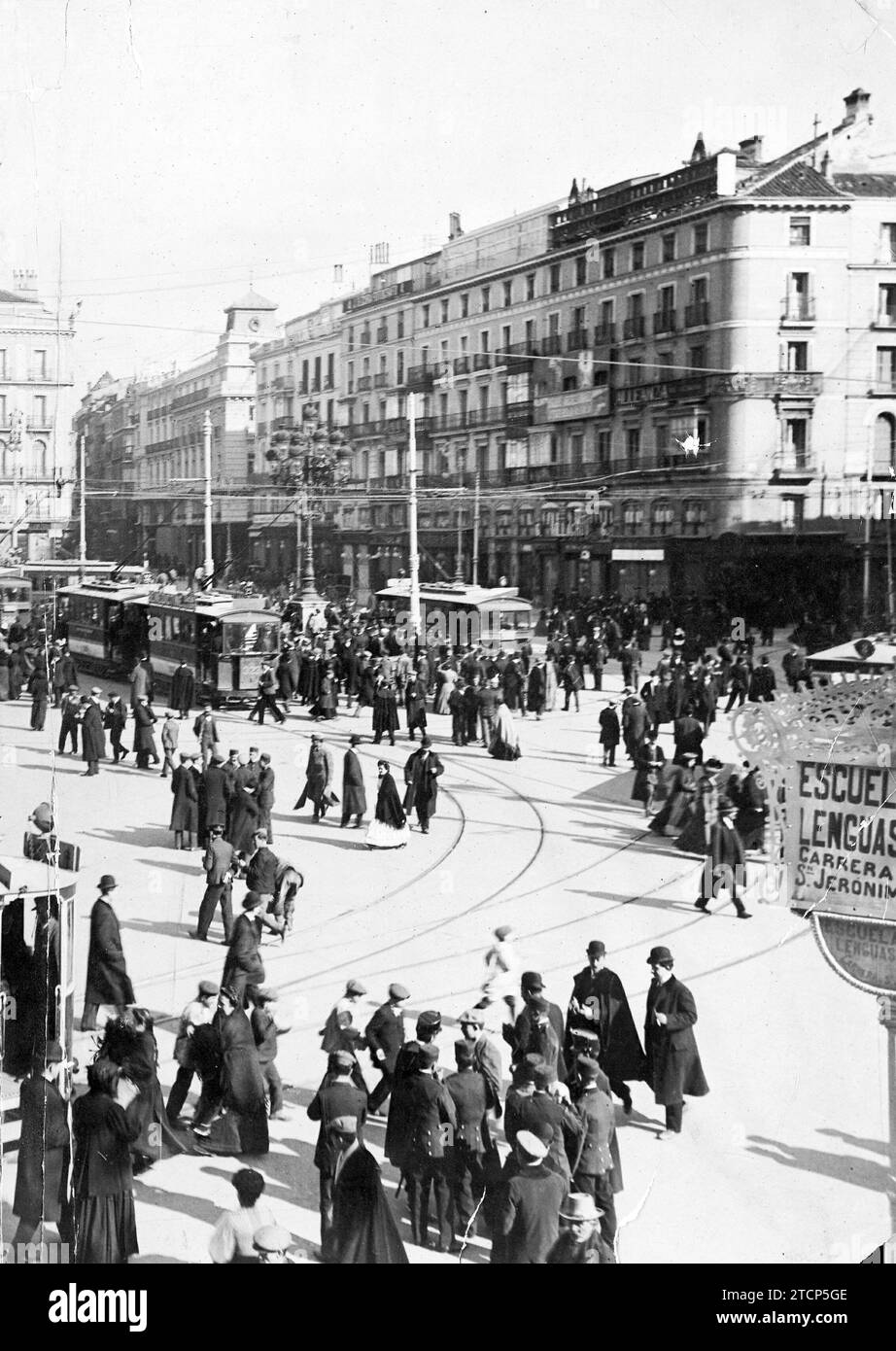 01/01/1900. Madrid, Puerta del Sol zu Beginn des 20. Jahrhunderts. Quelle: Album/Archivo ABC Stockfoto