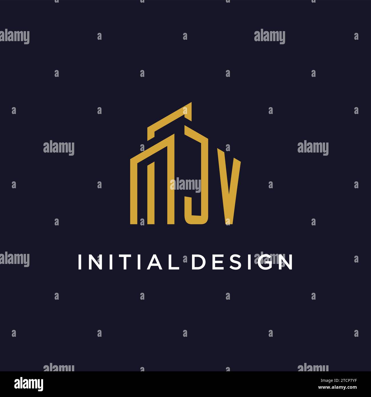 JV Initial Monogramm mit Gebäude Logo Design Vektorgrafik Stock Vektor