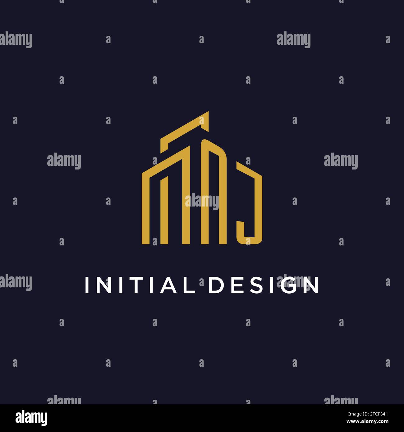 NJ Initial Monogramm mit Gebäude Logo Design Vektorgrafik Stock Vektor